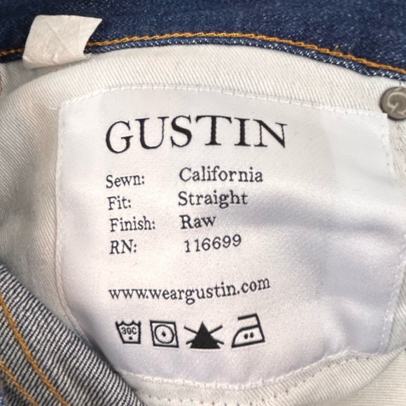 Gustin Straight Selvedge Raw Denim Jeans Mens 34x32 Dark Indigo - Picture 5 of 10